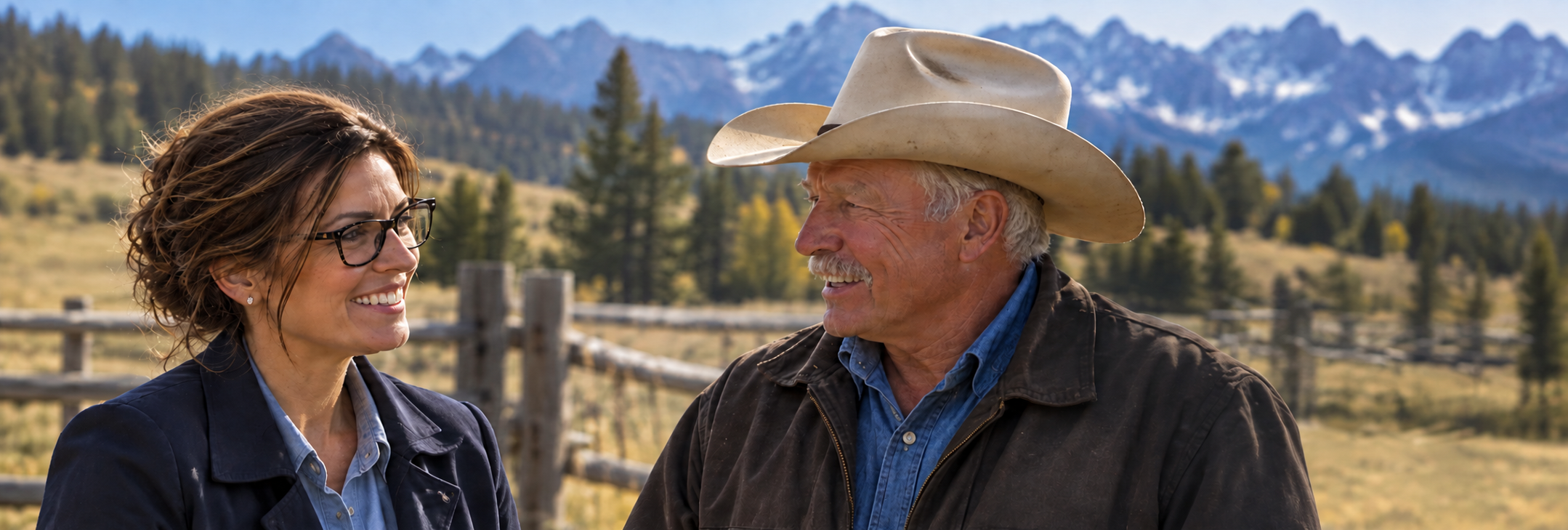 Camille Chastain speaking with an Idaho rancher