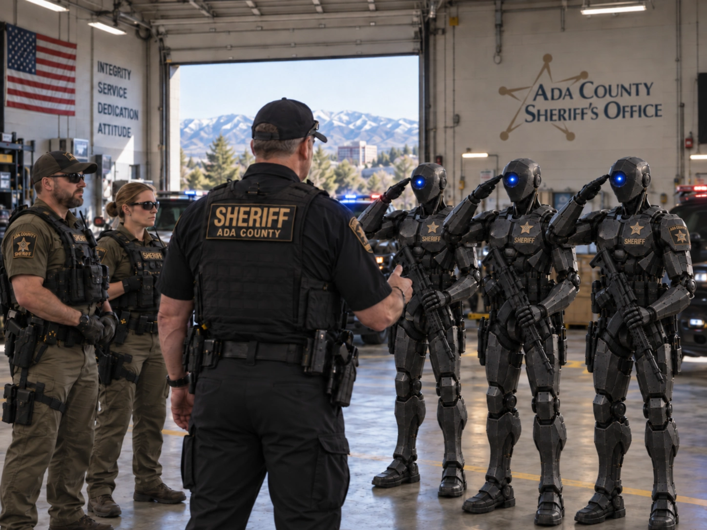 Ada County sheriff briefing law-enforcement Seraph units under human command