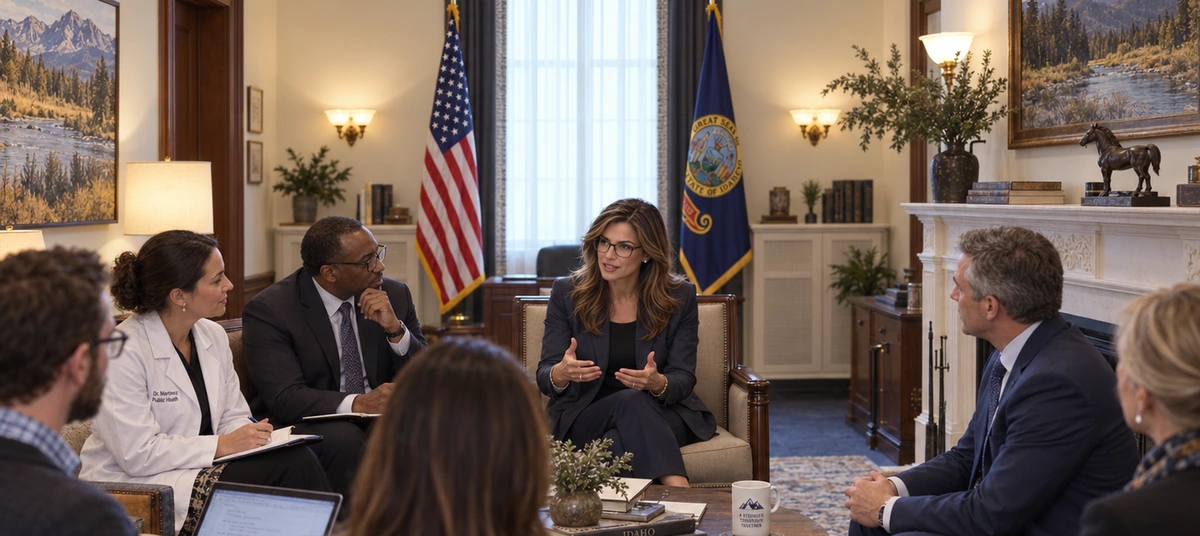 Camille Chastain leading a technology and security roundtable in her Washington office